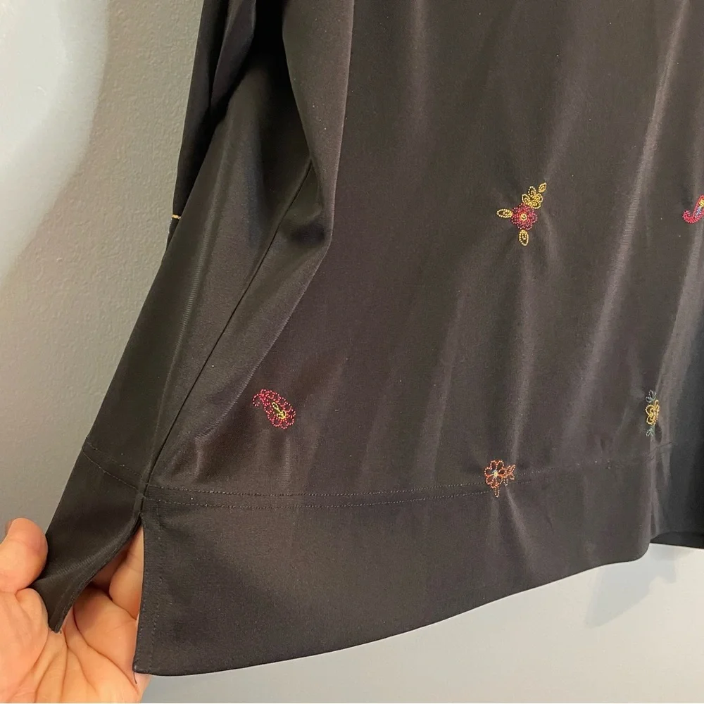 PIERRE CARDIN OPTIONS II Black Embroidered 3/4 Sleeve Pullover Blouse/Tunic S/1X - Picture 7 of 9